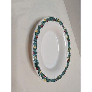 Vtg Bath and Body Works Holiday Soap Dish Holder Ceramic 7” Holly Leaves Berries